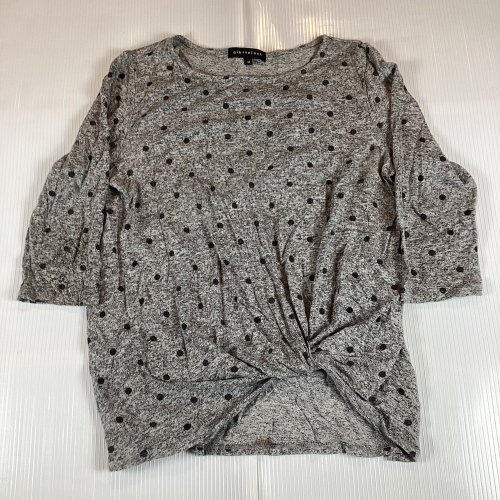 Gibson Look Womens Shirt Top Sz M Medium Long Sleeve Pullover Polka Dots Stains